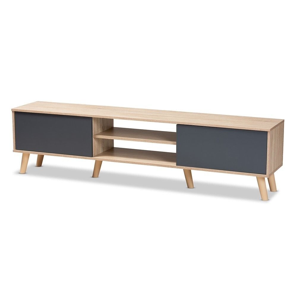 BAXTON STUDIO CLAPTON MODERN AND CONTEMPORARY TWO-TONE GREY AND OAK BROWN FINISHED WOOD TV STAND