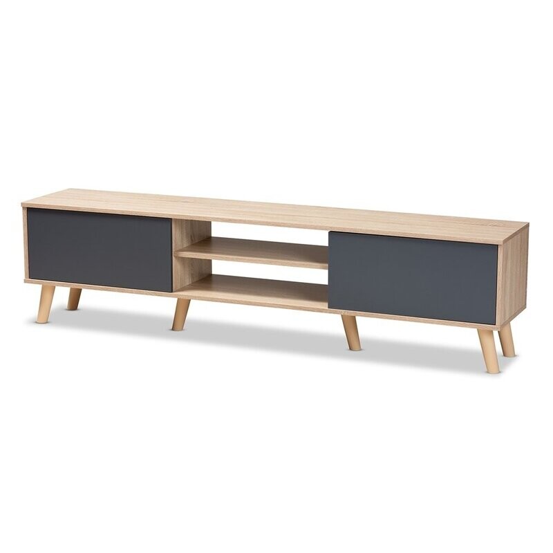 BAXTON STUDIO CLAPTON MODERN AND CONTEMPORARY TWO-TONE GREY AND OAK BROWN FINISHED WOOD TV STAND