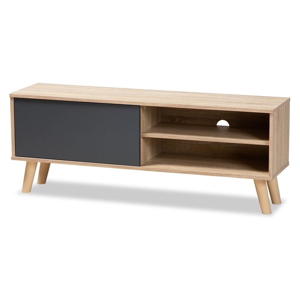 BAXTON STUDIO MALLORY MODERN AND CONTEMPORARY TWO-TONE OAK BROWN AND GREY FINISHED WOOD TV STAND