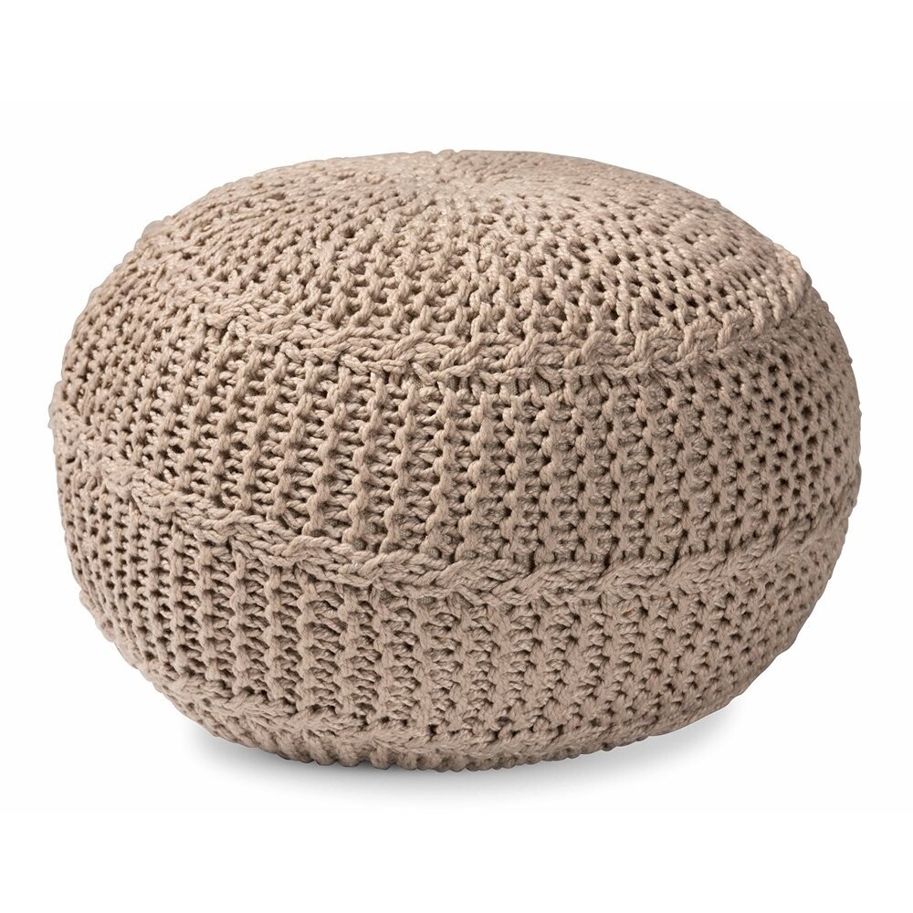BAXTON STUDIO PALMAS MODERN AND CONTEMPORARY BOHEMIAN BEIGE HANDWOVEN PET YARN POUF OTTOMAN