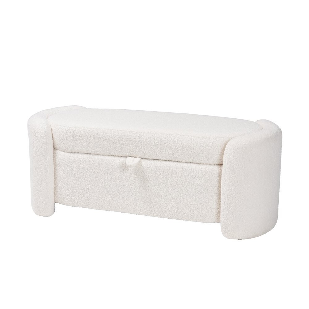BAXTON STUDIO OAKES MODERN AND CONTEMPORARY IVORY BOUCLE UPHOLSTERED STORAGE BENCH