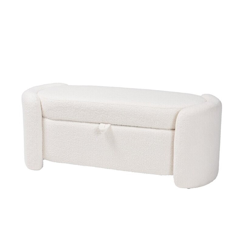 BAXTON STUDIO OAKES MODERN AND CONTEMPORARY IVORY BOUCLE UPHOLSTERED STORAGE BENCH