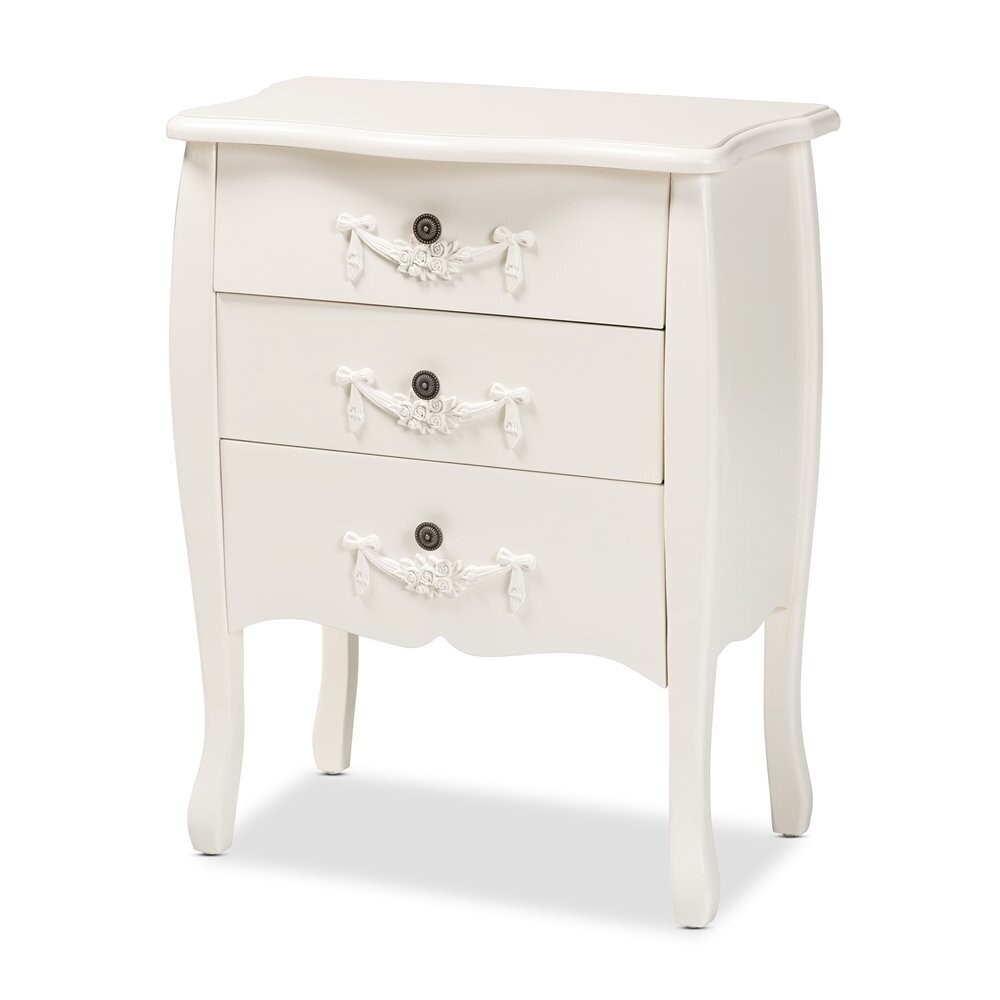 BAXTON STUDIO ELIYA CLASSIC AND TRADITIONAL WHITE FINISHED WOOD 3-DRAWER STORAGE CABINET
