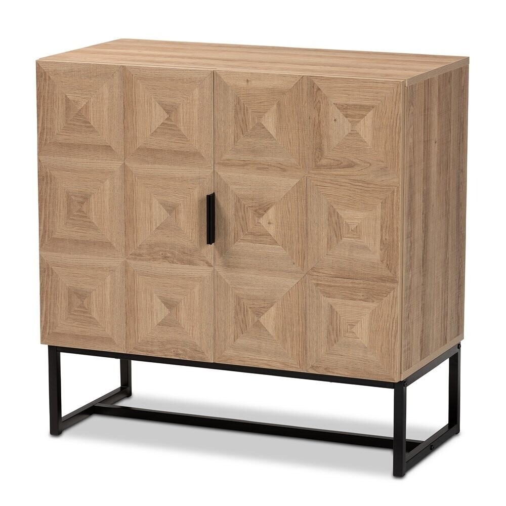 BAXTON STUDIO DARIEN MODERN AND CONTEMPORARY NATURAL BROWN FINISHED WOOD AND BLACK METAL 2-DOOR STORAGE CABINET