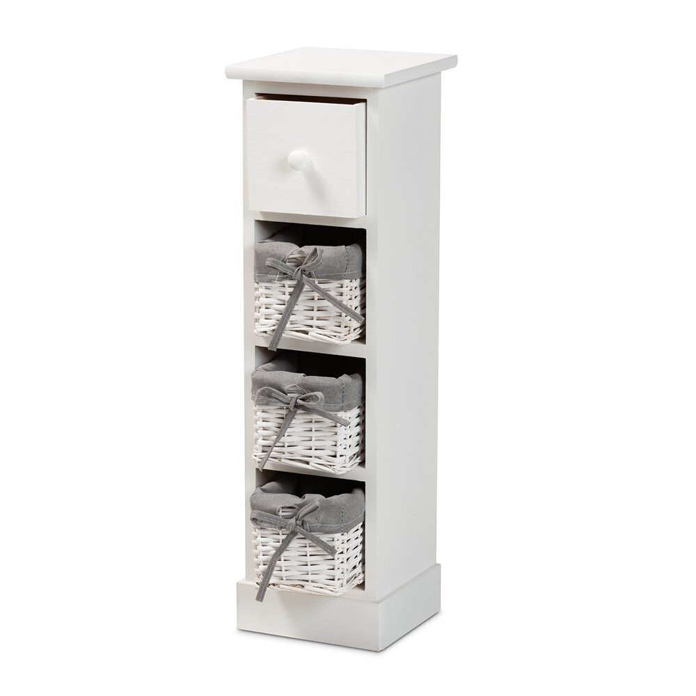 BAXTON STUDIO ABRIELLA MODERN AND CONTEMPORARY GREY FABRIC AND WHITE FINISHED WOOD 1-DRAWER STORAGE UNIT WITH BASKETS