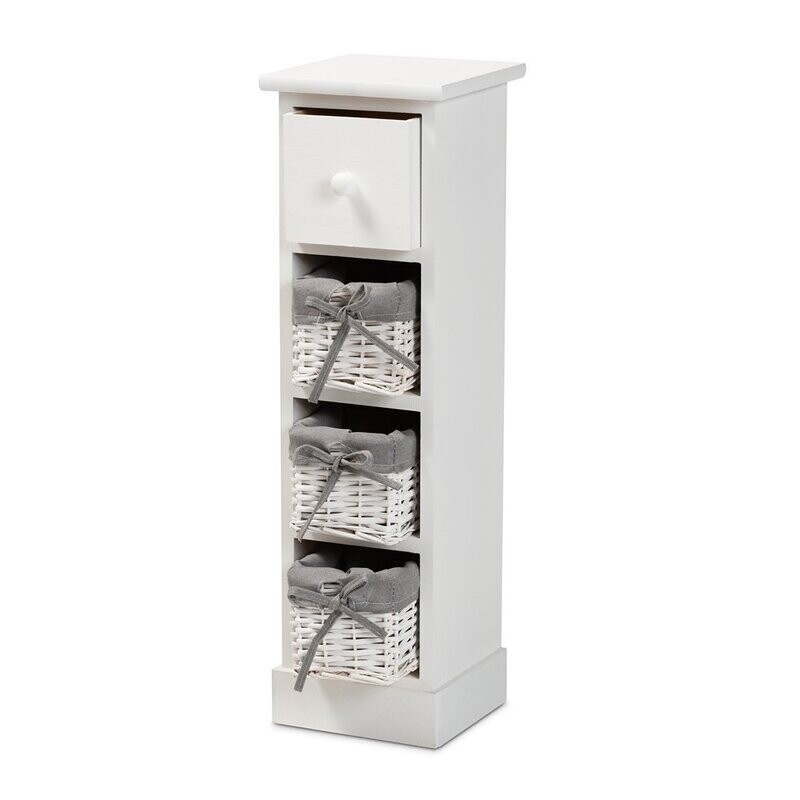 BAXTON STUDIO ABRIELLA MODERN AND CONTEMPORARY GREY FABRIC AND WHITE FINISHED WOOD 1-DRAWER STORAGE UNIT WITH BASKETS