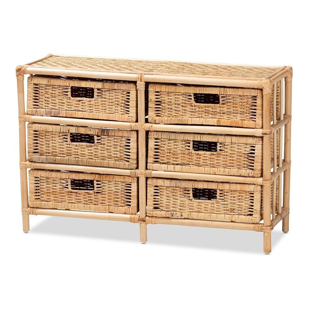 BAXTON STUDIO DARIANA MODERN BOHEMIAN NATURAL BROWN RATTAN 6-DRAWER STORAGE CABINET
