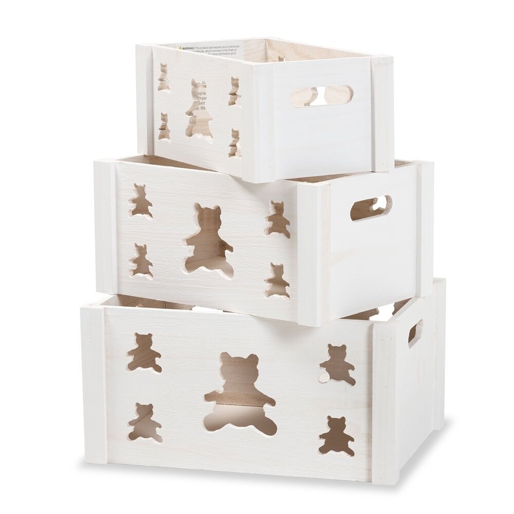 BAXTON STUDIO SAGEN MODERN AND CONTEMPORARY WHITE FINISHED WOOD 3-PIECE STORAGE CRATE SET