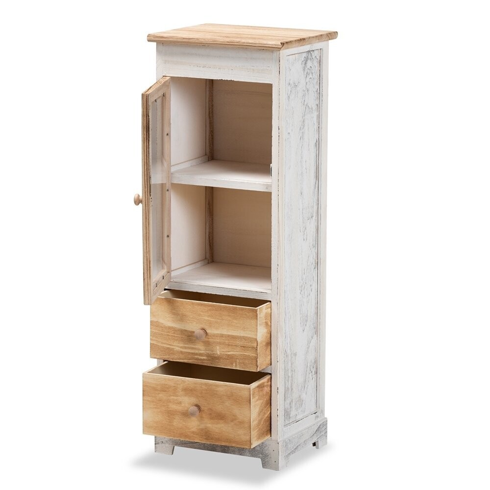 BAXTON STUDIO DANNAH CLASSIC AND TRADITIONAL TWO-TONE OAK BROWN AND WHITE FINISHED WOOD 2-DRAWER STORAGE CABINET
