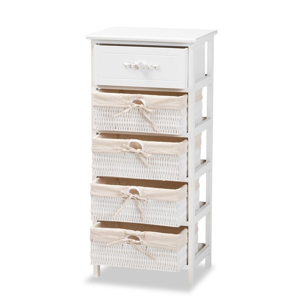 BAXTON STUDIO MADELIA MODERN AND CONTEMPORARY WHITE FINISHED WOOD AND 1-DRAWER STORAGE UNIT