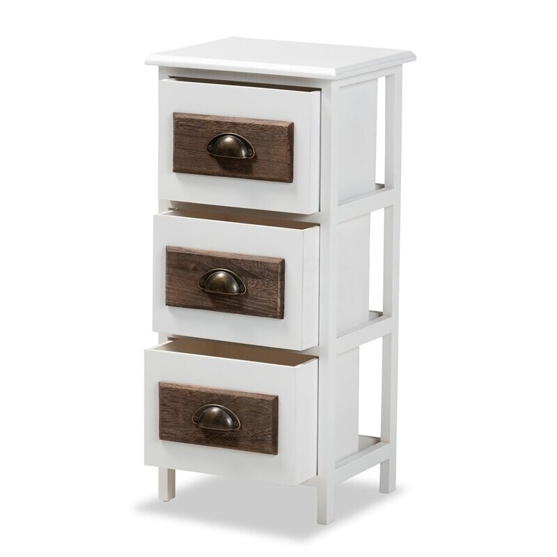BAXTON STUDIO FANNING MODERN AND CONTEMPORARY TWO-TONE WHITE AND WALNUT BROWN FINISHED WOOD 3-DRAWER STORAGE UNIT
