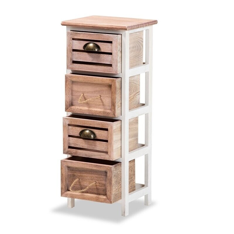 BAXTON STUDIO PALTA MODERN AND CONTEMPORARY TWO-TONE WHITE AND OAK BROWN FINISHED WOOD 4-DRAWER STORAGE UNIT