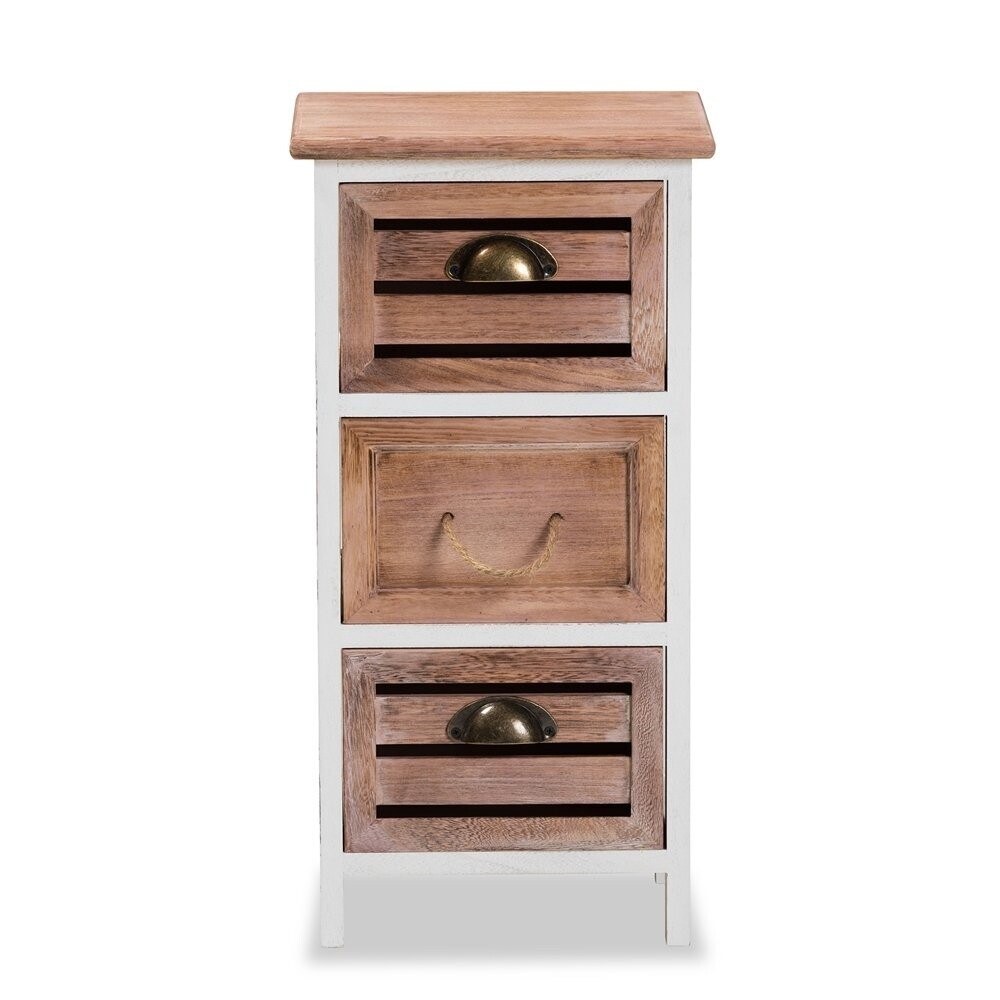 BAXTON STUDIO PALTA MODERN AND CONTEMPORARY TWO-TONE WHITE AND OAK BROWN FINISHED WOOD 3-DRAWER STORAGE UNIT