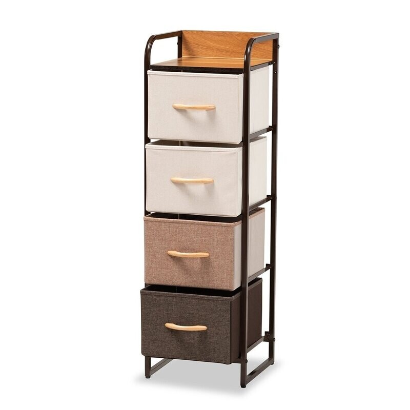 BAXTON STUDIO VOLKAN MODERN MULTI-COLORED FABRIC UPHOLSTERED AND BLACK METAL 4-DRAWER STORAGE CABINET
