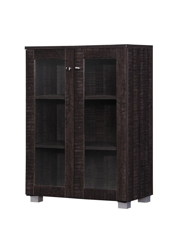 BAXTON STUDIO MASON MODERN AND CONTEMPORARY DARK BROWN MULTIPURPOSE STORAGE CABINET SIDEBOARD WITH TWO CLASS DOORS