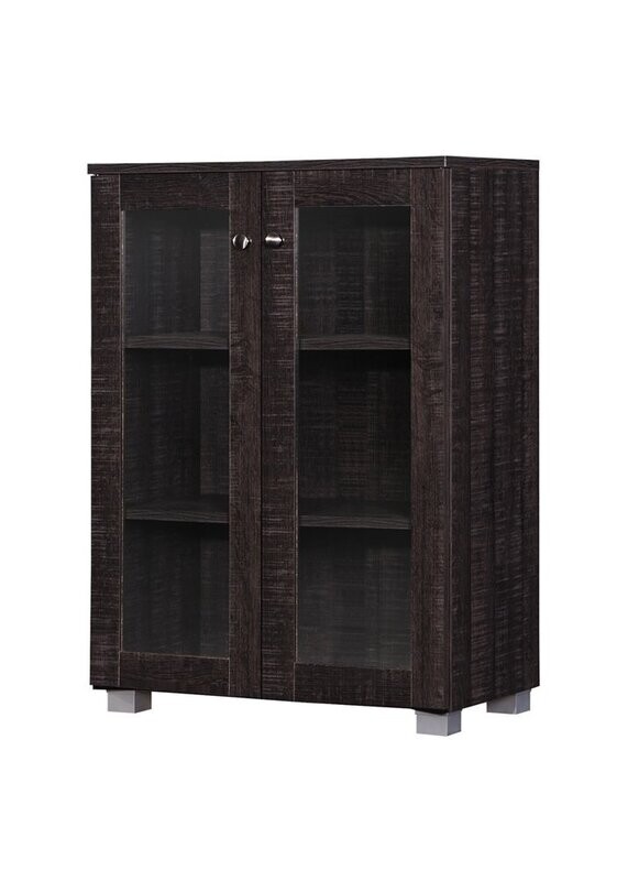 BAXTON STUDIO MASON MODERN AND CONTEMPORARY DARK BROWN MULTIPURPOSE STORAGE CABINET SIDEBOARD WITH TWO CLASS DOORS
