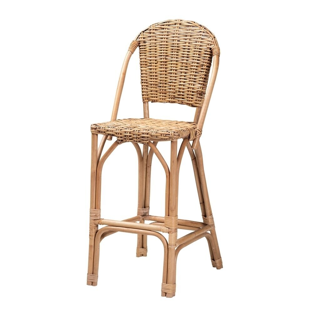 BAXTON STUDIO NEOLA MODERN BOHEMIAN NATURAL RATTAN BAR STOOL