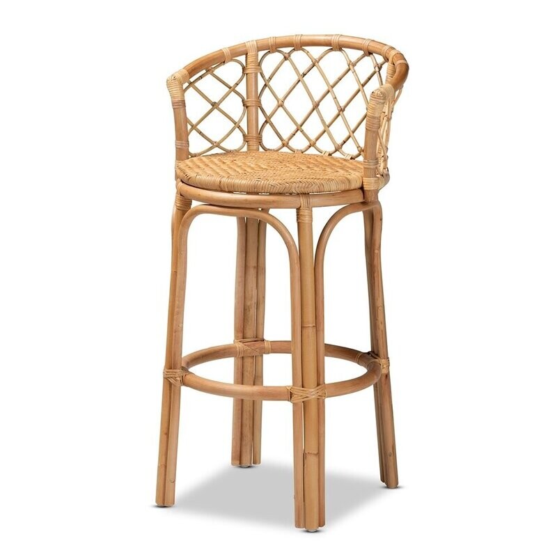 BAXTON STUDIO ORCHARD MODERN BOHEMIAN NATURAL BROWN RATTAN BAR STOOL