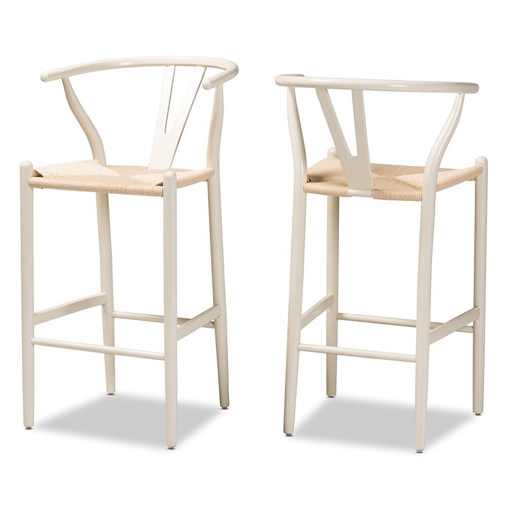 BAXTON STUDIO PAXTON MODERN AND CONTEMPORARY WHITE FINISHED WOOD 2-PIECE BAR STOOL SET