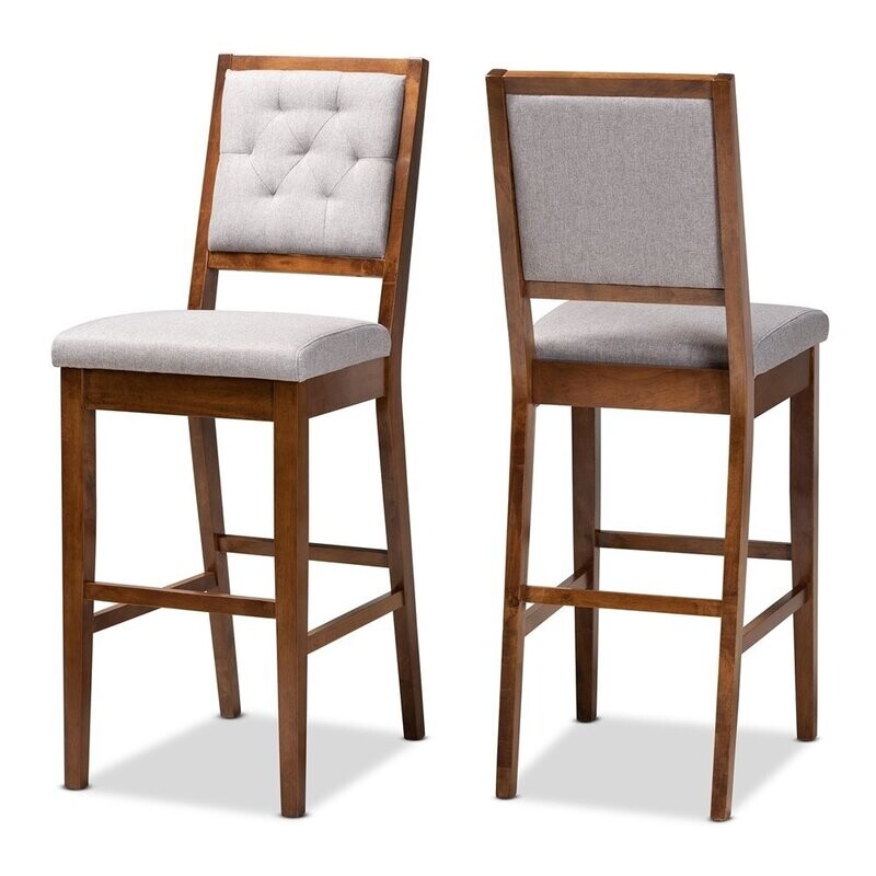 BAXTON STUDIO GIDEON MODERN AND CONTEMPORARY GREY FABRIC UPHOLSTERED AND WALNUT BROWN FINISHED WOOD 2-PIECE BAR STOOL SET