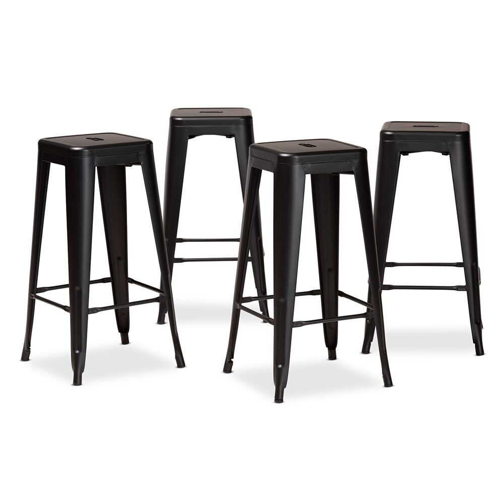 BAXTON STUDIO HORTON MODERN AND CONTEMPORARY INDUSTRIAL BLACK FINISHED METAL 4-PIECE STACKABLE BAR STOOL SET