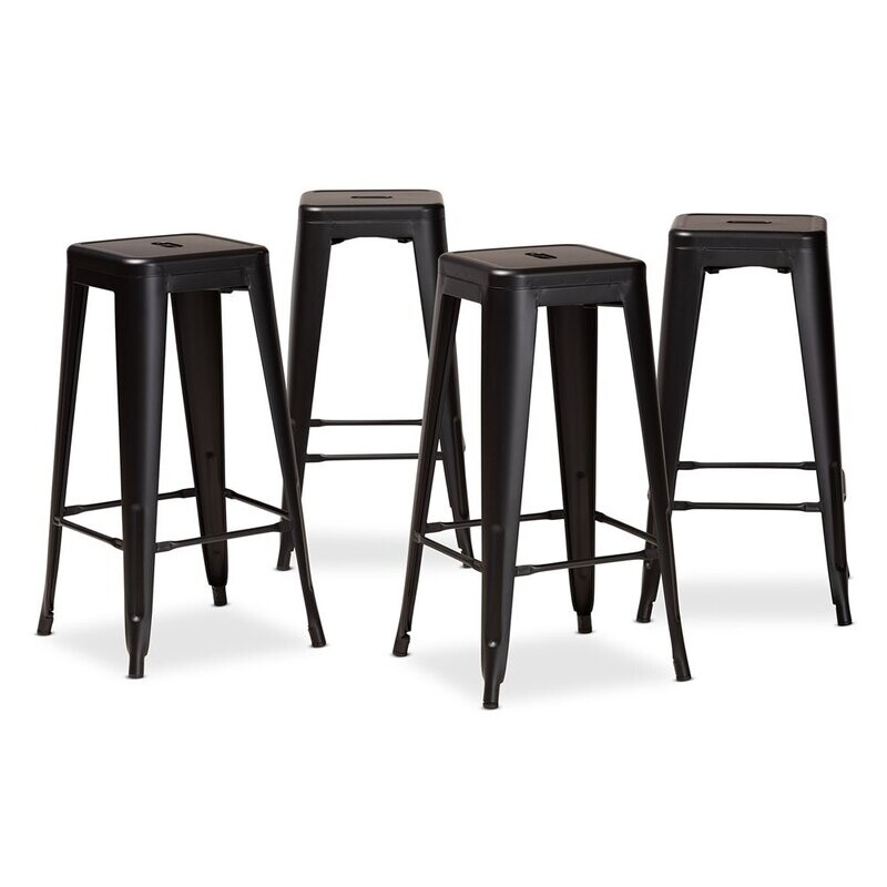 BAXTON STUDIO HORTON MODERN AND CONTEMPORARY INDUSTRIAL BLACK FINISHED METAL 4-PIECE STACKABLE BAR STOOL SET