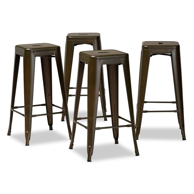 BAXTON STUDIO HORTON MODERN AND CONTEMPORARY INDUSTRIAL GUNMETAL FINISHED METAL 4-PIECE STACKABLE BAR STOOL SET