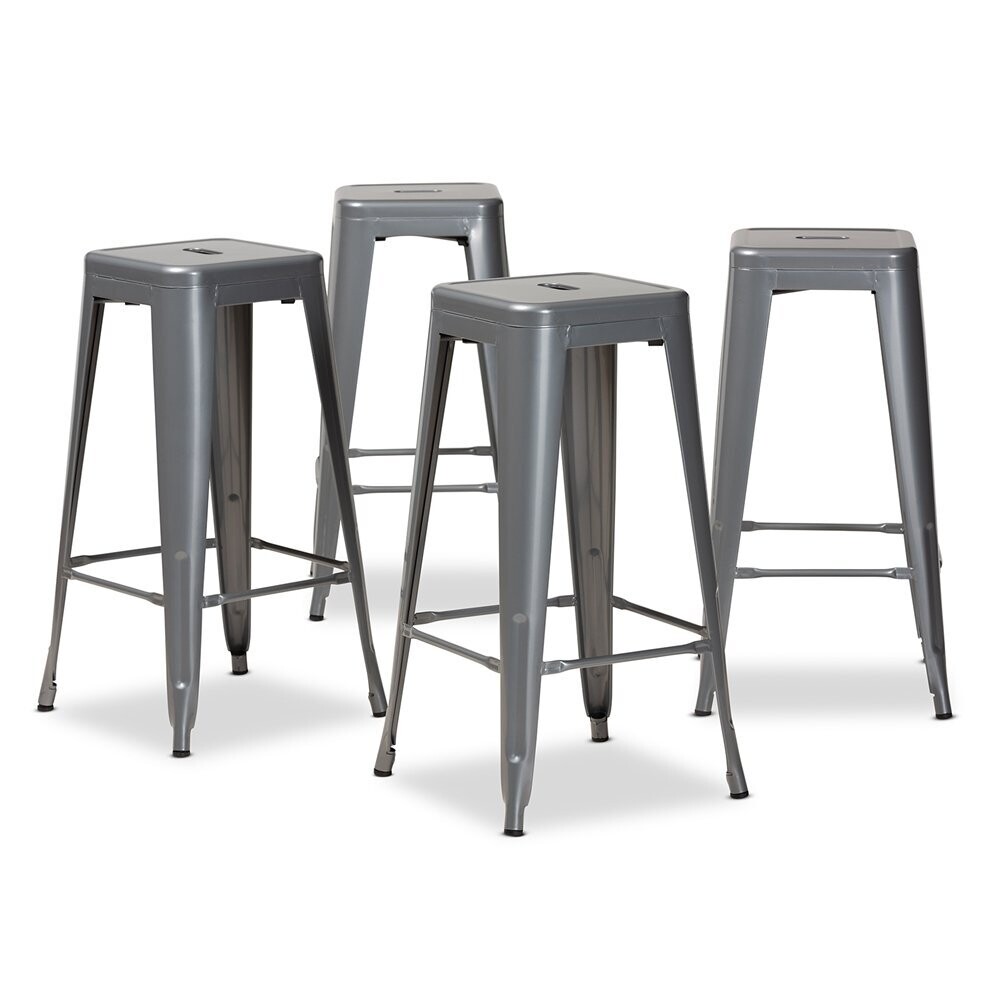 BAXTON STUDIO HORTON MODERN AND CONTEMPORARY INDUSTRIAL GREY FINISHED METAL 4-PIECE STACKABLE BAR STOOL SET