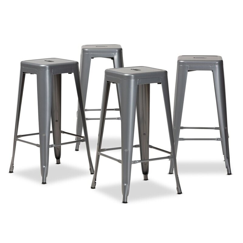 BAXTON STUDIO HORTON MODERN AND CONTEMPORARY INDUSTRIAL GREY FINISHED METAL 4-PIECE STACKABLE BAR STOOL SET