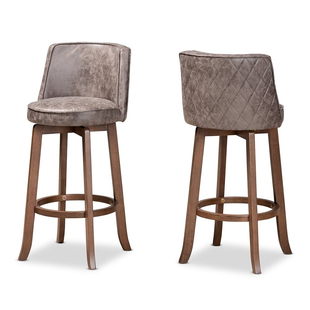 BAXTON STUDIO ADAMS MODERN TRANSITIONAL DISTRESSED GREY FABRIC UPHOLSTERED AND WALNUT BROWN FINISHED WOOD 2-PIECE BAR STOOL SET  I