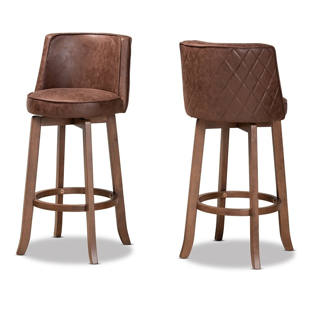 BAXTON STUDIO ADAMS MODERN TRANSITIONAL DISTRESSED BROWN FABRIC UPHOLSTERED AND WALNUT BROWN FINISHED WOOD 2-PIECE BAR STOOL SET