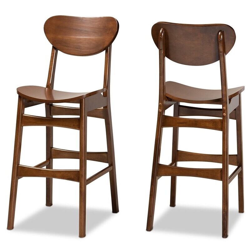 BAXTON STUDIO KATYA MID-CENTURY MODERN WALNUT BROWN FINISHED WOOD 2-PIECE BAR STOOL SET