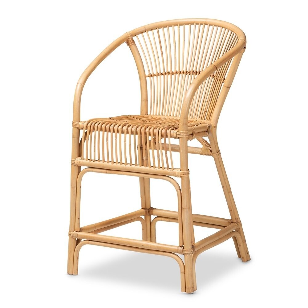 BAXTON STUDIO MURAI MODERN BOHEMIAN NATURAL BROWN RATTAN COUNTER STOOL