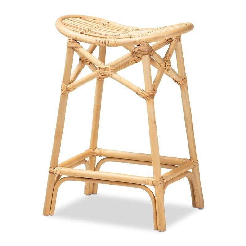 BAXTON STUDIO ELGON MODERN BOHEMIAN NATURAL BROWN RATTAN COUNTER STOOL