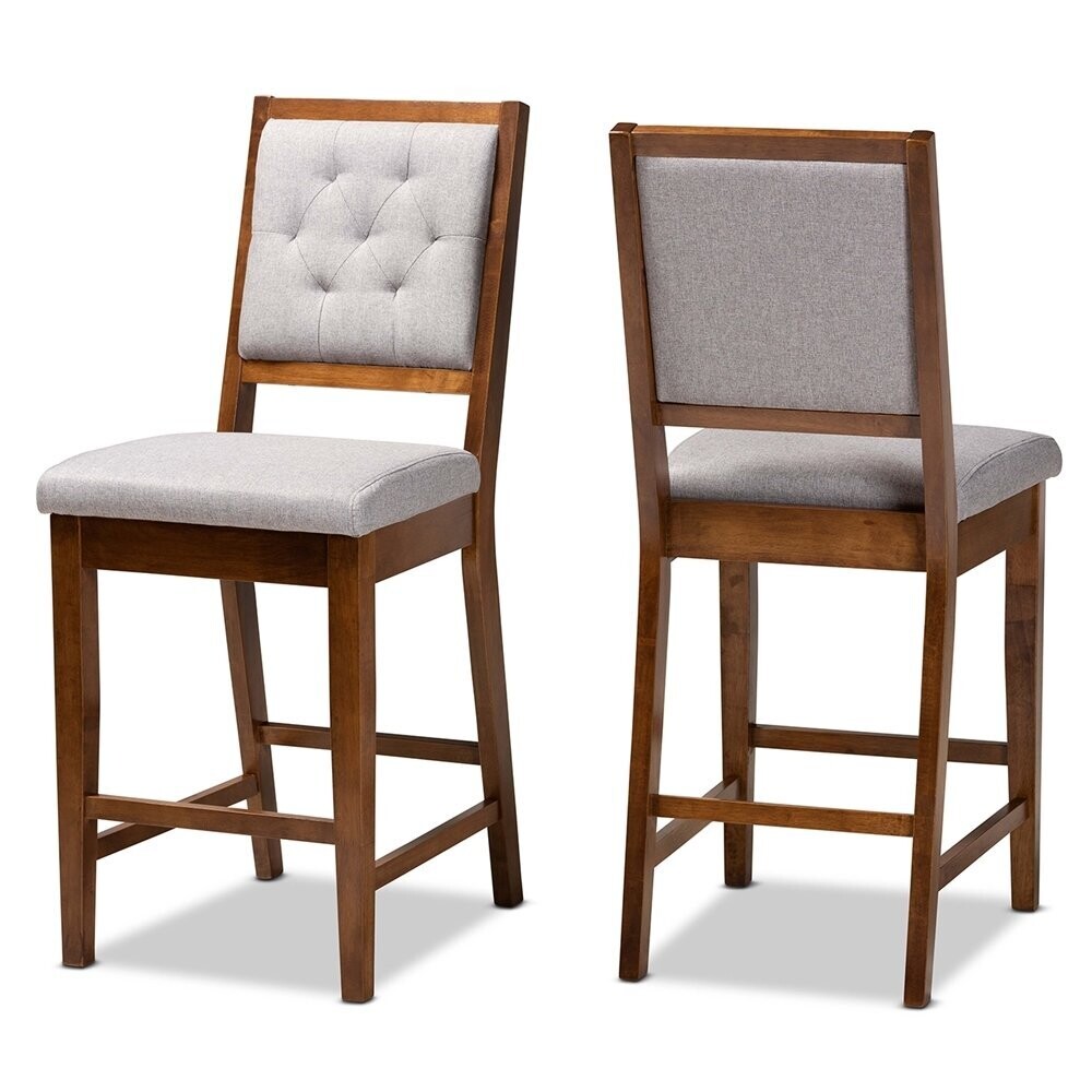 BAXTON STUDIO GIDEON MODERN AND CONTEMPORARY GREY FABRIC UPHOLSTERED AND WALNUT BROWN FINISHED WOOD 2-PIECE COUNTER STOOL SET