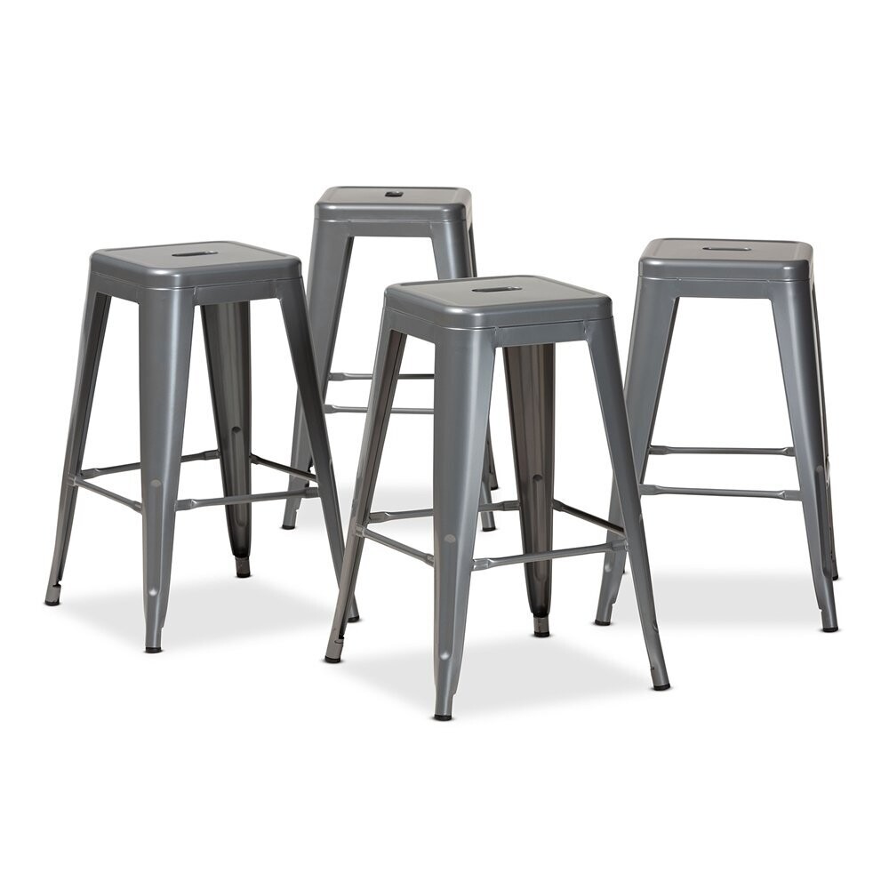 BAXTON STUDIO HORTON MODERN AND CONTEMPORARY INDUSTRIAL GREY FINISHED METAL 4-PIECE STACKABLE COUNTER STOOL SET
