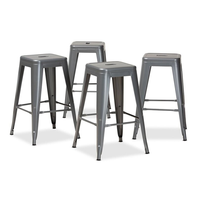BAXTON STUDIO HORTON MODERN AND CONTEMPORARY INDUSTRIAL GREY FINISHED METAL 4-PIECE STACKABLE COUNTER STOOL SET