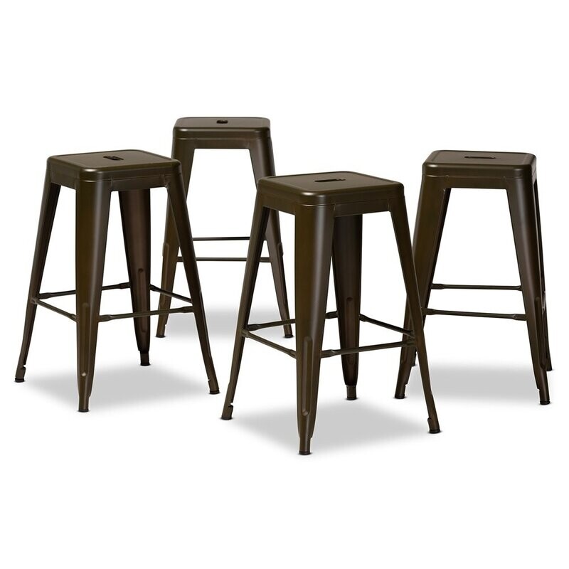 BAXTON STUDIO HORTON MODERN AND CONTEMPORARY INDUSTRIAL GUNMETAL FINISHED METAL 4-PIECE STACKABLE COUNTER STOOL SET