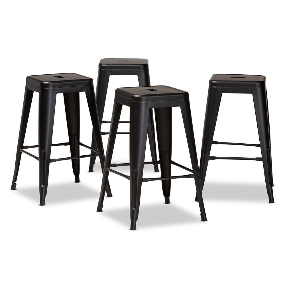 BAXTON STUDIO HORTON MODERN AND CONTEMPORARY INDUSTRIAL BLACK FINISHED METAL 4-PIECE STACKABLE COUNTER STOOL SET