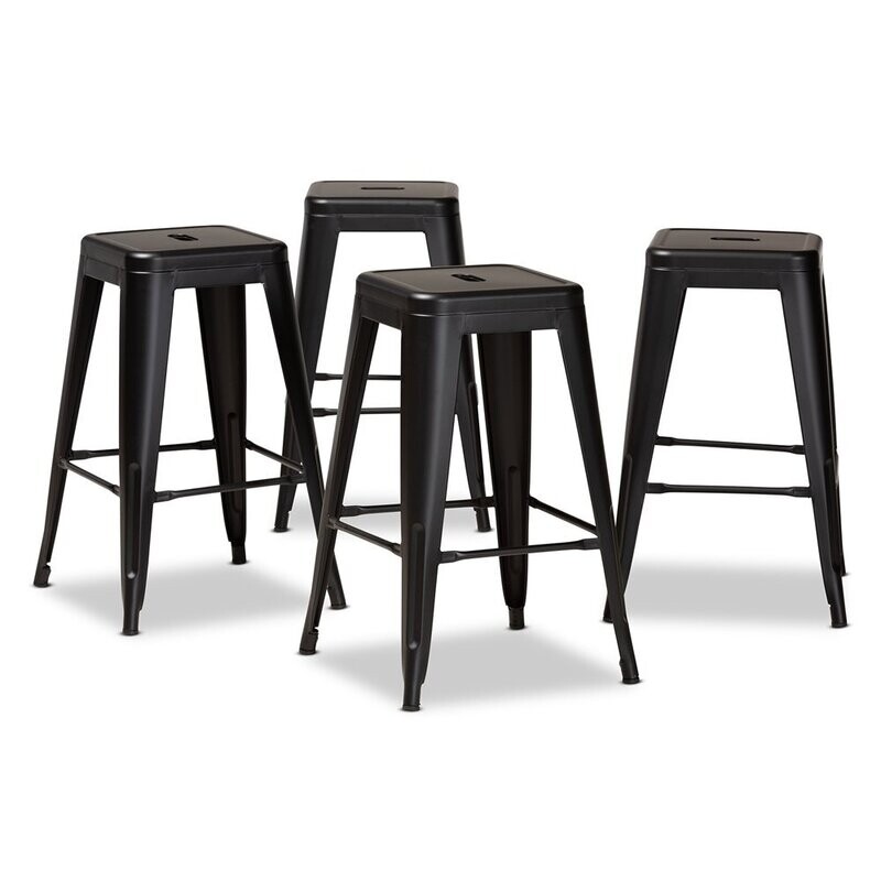 BAXTON STUDIO HORTON MODERN AND CONTEMPORARY INDUSTRIAL BLACK FINISHED METAL 4-PIECE STACKABLE COUNTER STOOL SET