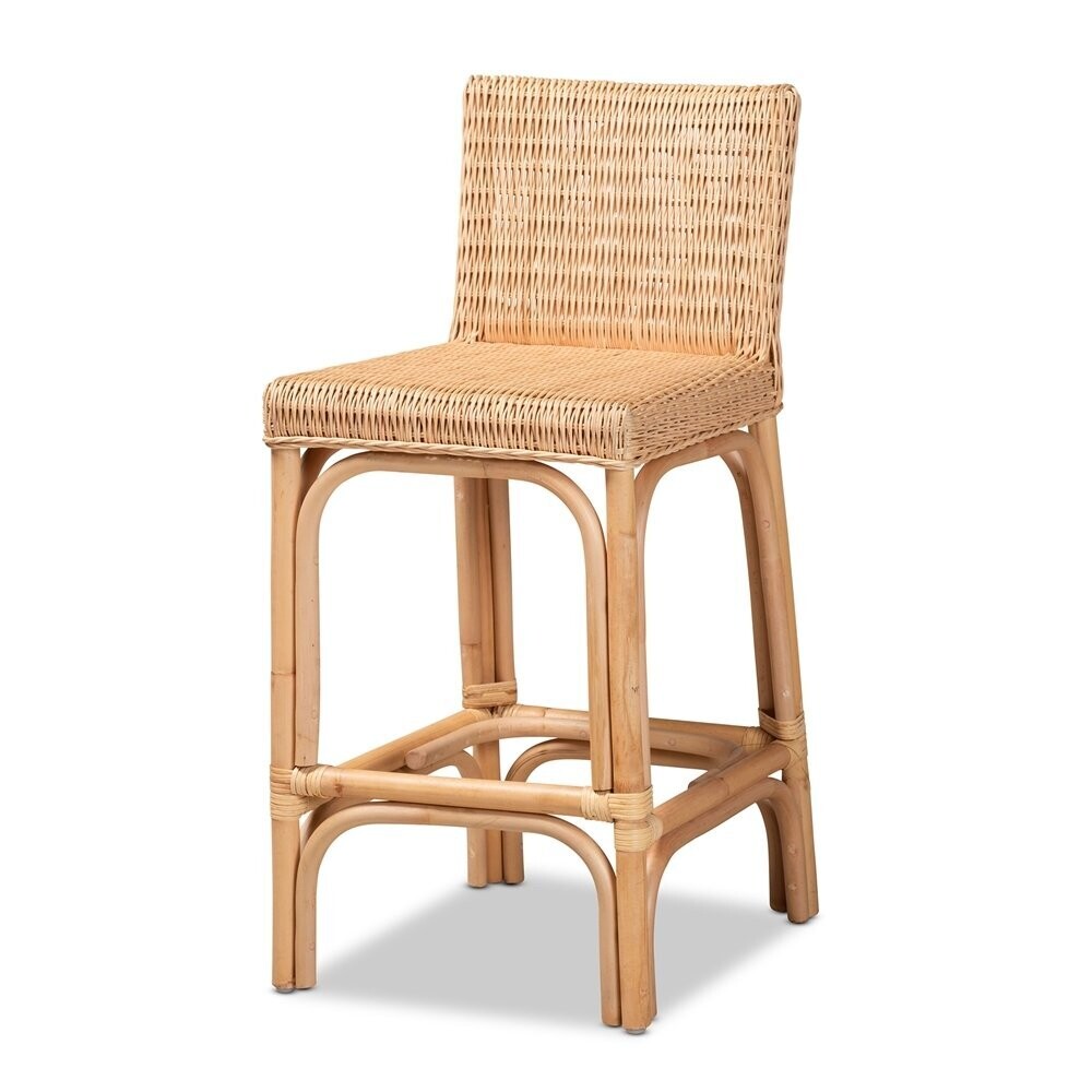 BAXTON STUDIO ATHENA MODERN AND CONTEMPORARY NATURAL FINISHED RATTAN COUNTER STOOL