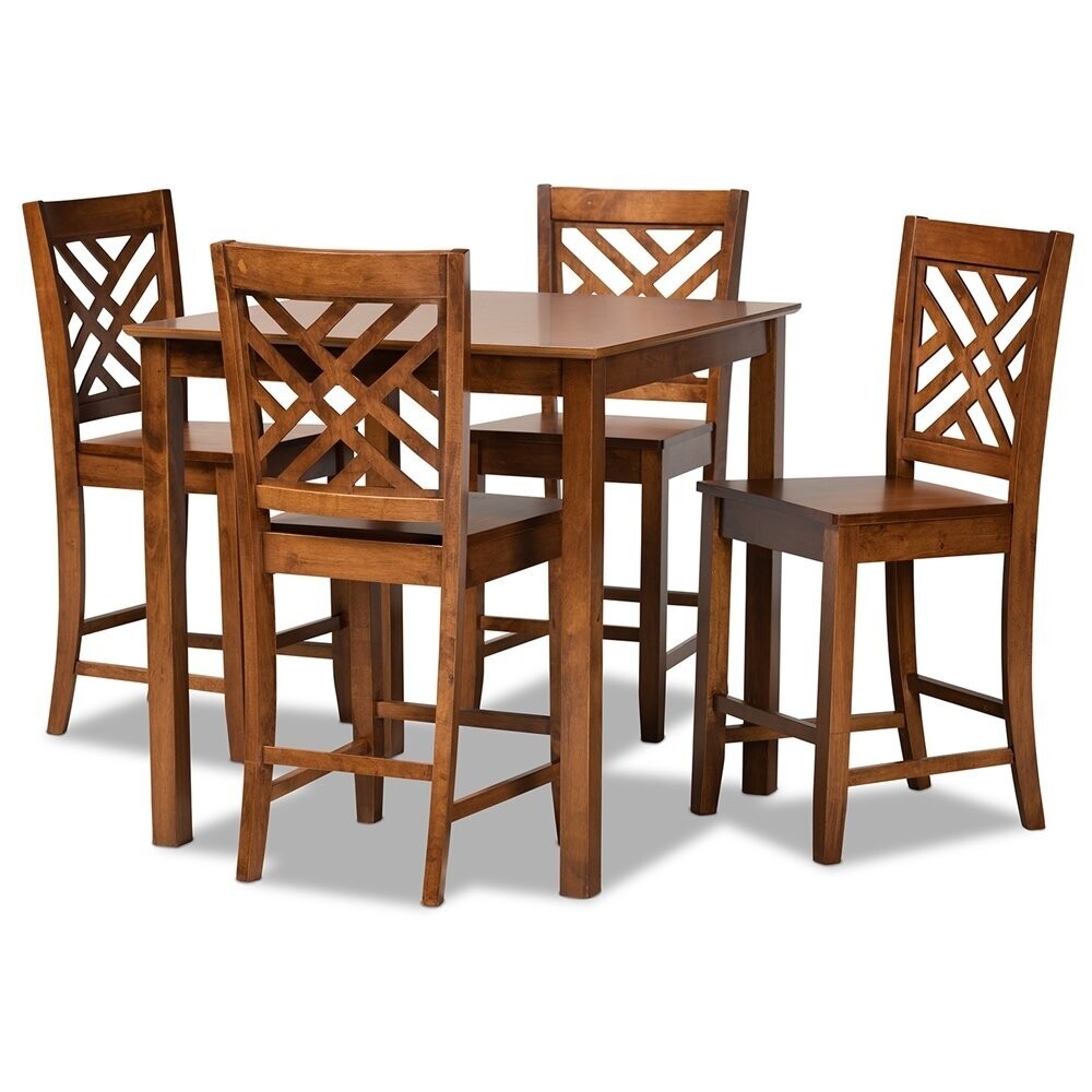 BAXTON STUDIO CARON MODERN AND CONTEMPORARY WALNUT BROWN FINISHED WOOD 5-PIECE PUB SET
