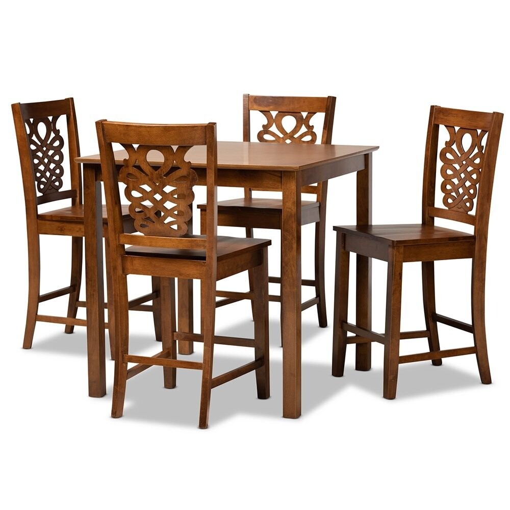 BAXTON STUDIO GERVAIS MODERN AND CONTEMPORARY TRANSITIONAL WALNUT BROWN FINISHED WOOD 5-PIECE PUB SET