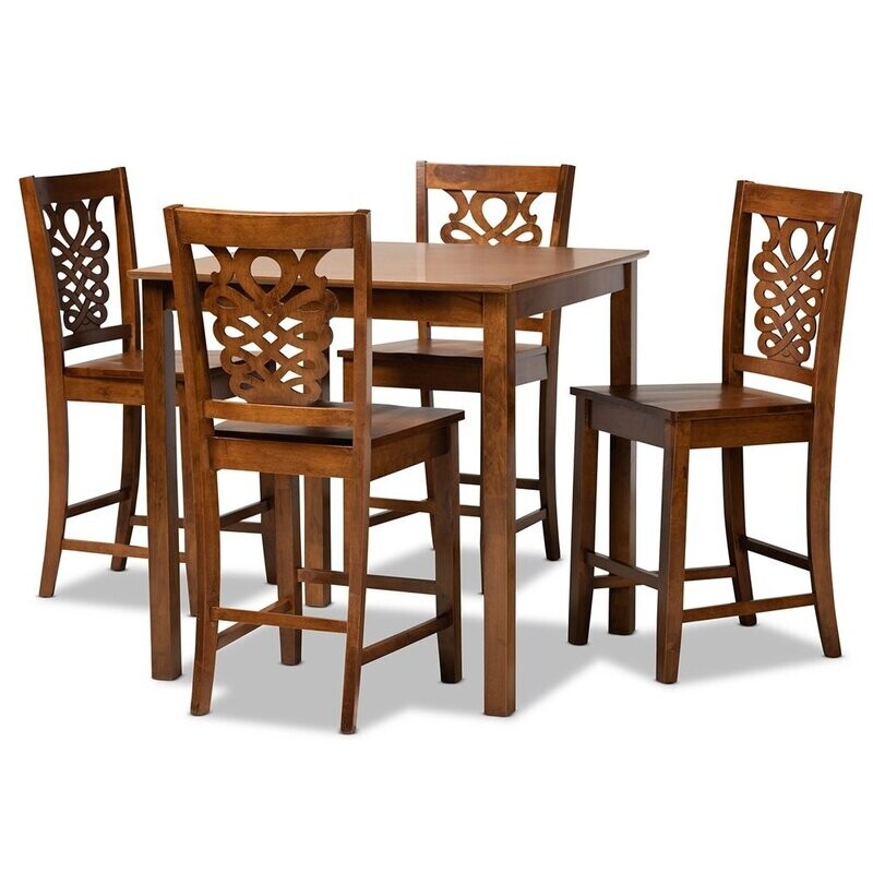 BAXTON STUDIO GERVAIS MODERN AND CONTEMPORARY TRANSITIONAL WALNUT BROWN FINISHED WOOD 5-PIECE PUB SET