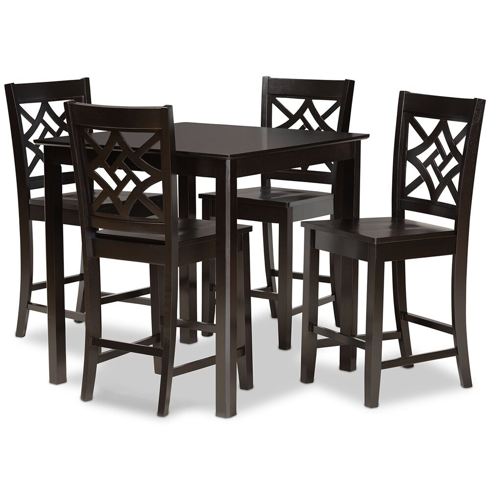 BAXTON STUDIO NICOLETTE MODERN AND CONTEMPORARY TRANSITIONAL DARK BROWN FINISHED WOOD 5-PIECE PUB SET