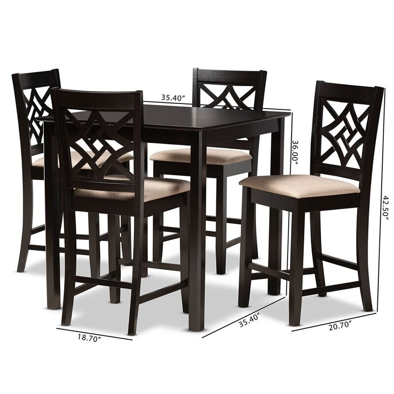 BAXTON STUDIO NICOLETTE MODERN AND CONTEMPORARY SAND FABRIC UPHOLSTERED AND DARK BROWN FINISHED WOOD 5-PIECE PUB SET