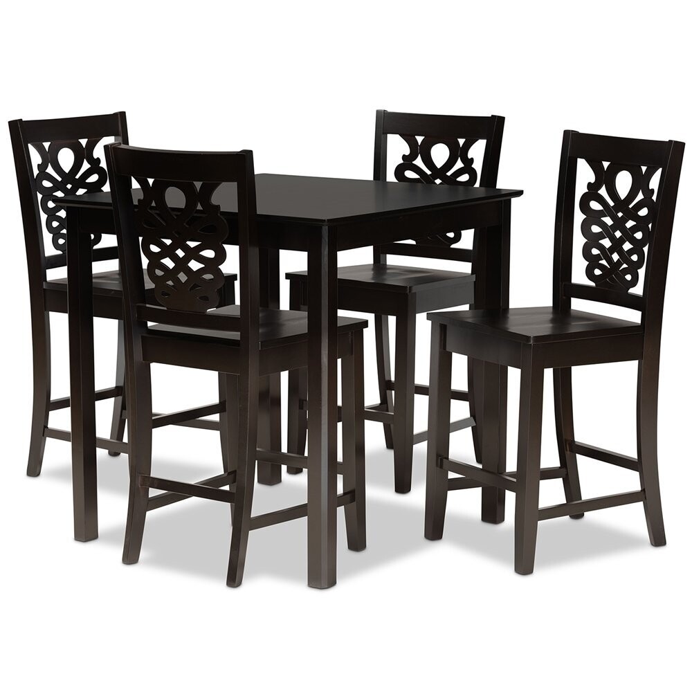 BAXTON STUDIO GERVAIS MODERN AND CONTEMPORARY TRANSITIONAL DARK BROWN FINISHED WOOD 5-PIECE PUB SET