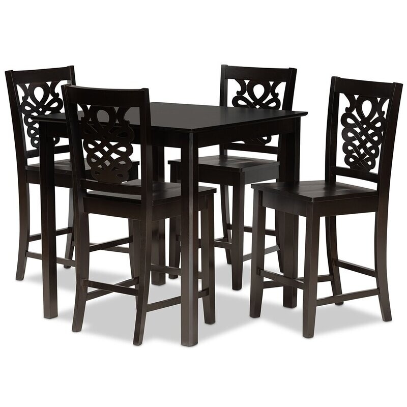 BAXTON STUDIO GERVAIS MODERN AND CONTEMPORARY TRANSITIONAL DARK BROWN FINISHED WOOD 5-PIECE PUB SET