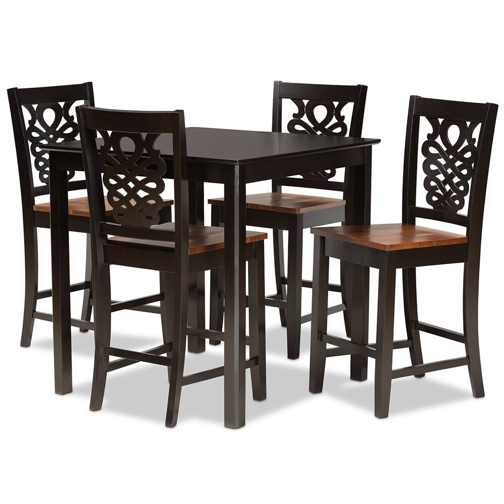 BAXTON STUDIO GERVAIS MODERN AND CONTEMPORARY TRANSITIONAL TWO-TONE DARK BROWN AND WALNUT BROWN FINISHED WOOD 5-PIECE PUB SET