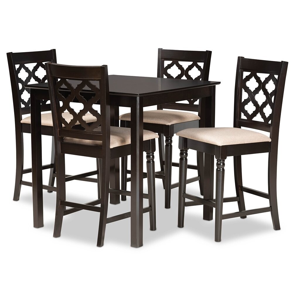 BAXTON STUDIO RAMIRO MODERN AND CONTEMPORARY TRANSITIONAL SAND FABRIC UPHOLSTERED AND DARK BROWN FINISHED WOOD 5-PIECE PUB SET